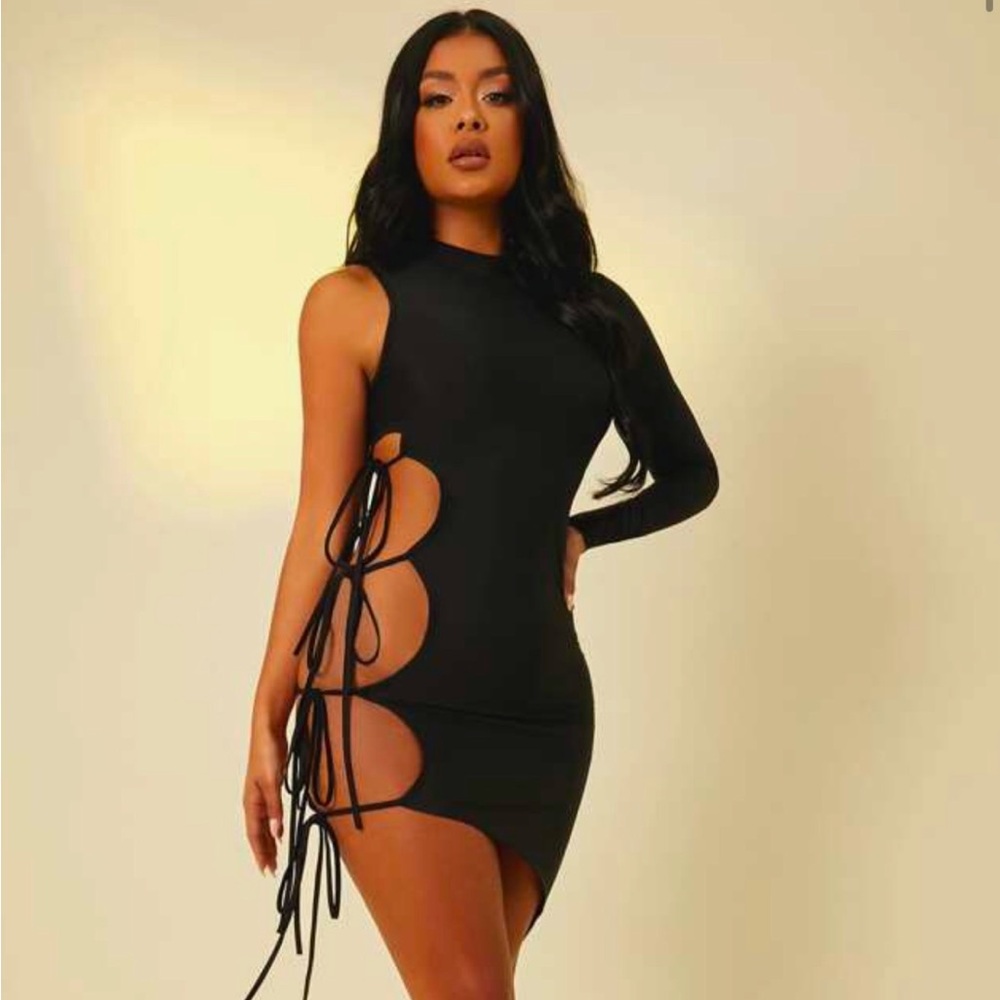 Never worn black lace up midi dress